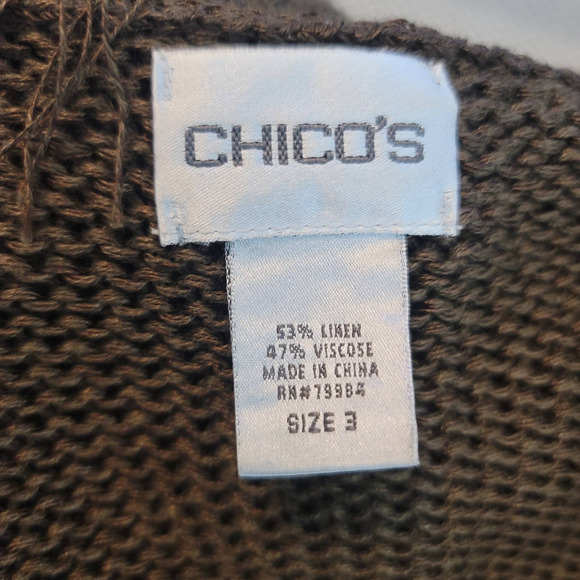 Chico's Brown Fringed Linen Blend Open Knit 1 Button Closure Jacket 3- L- 16 - Picture 4 of 5